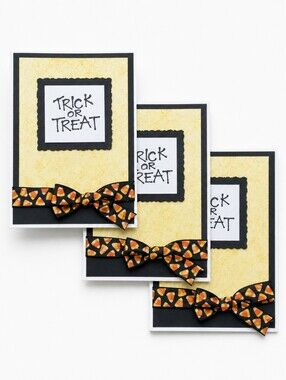 Set of 3 Handmade Halloween Cards – Trick or Treat Candy Corn Design